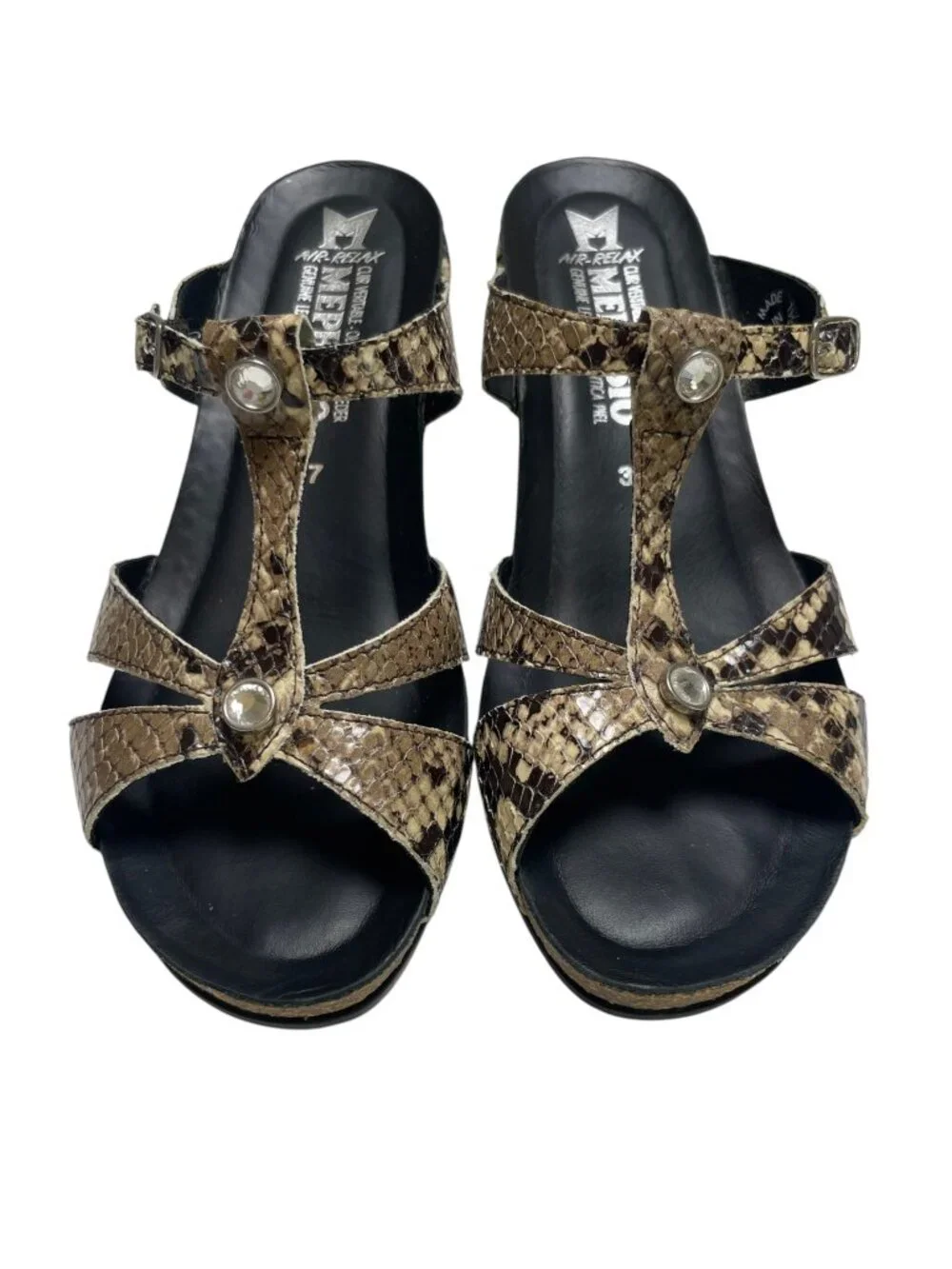 Mephisto Nazli Air Relax Snake Print Leather Wedge Sandals EU 37